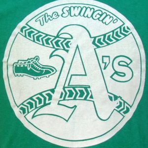 Vintage 70's Swingin' A's champion blue bar baseball shirt L