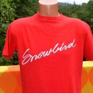 vintage 80s SNOWBIRD utah ski skiing cursive t-shirt red