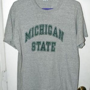 Vtg Champion Cotton Rayon Michigan St Outline Letter T-shirt