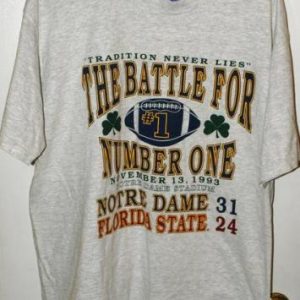 Vtg 90s Notre Dame vs FSU Seminoles Battle For #1 T-shirt