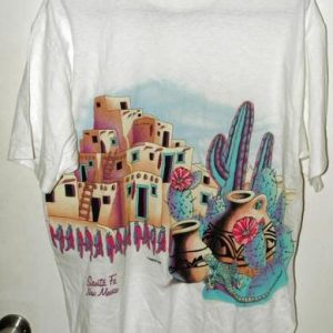 Vtg 90s Santa Fe New Mexico Adobe Cactus Landscape T-shirt