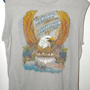 Vtg 80s 50/50 Bikers Only Harley Davidson Sleeveless Shirt