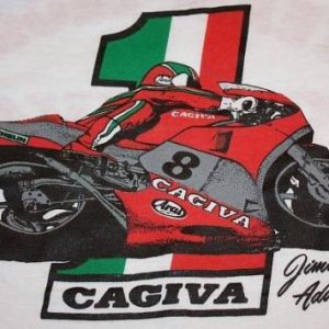 S * thin vintage 80s CAGIVA team leoni JIMMY ADAMO t shirt