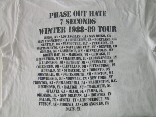 Vintage 7 Seconds Phase Out Hate tour shirt tee