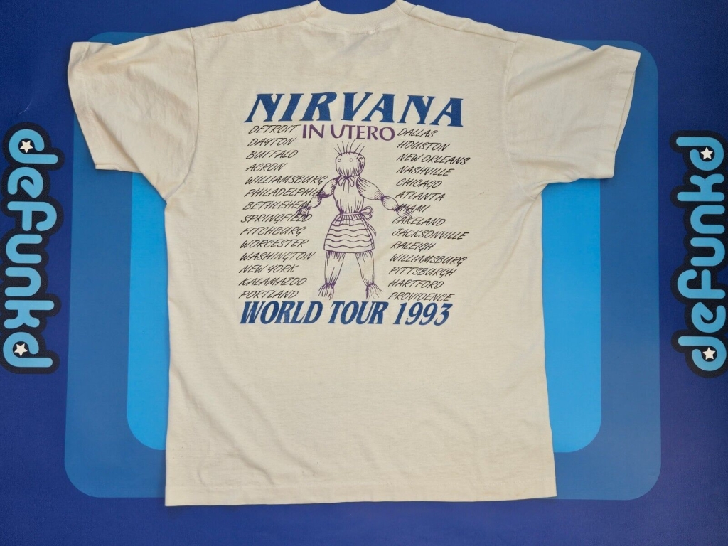 vintage 1993 nirvana in utero bootleg t-shirt back world tour stops