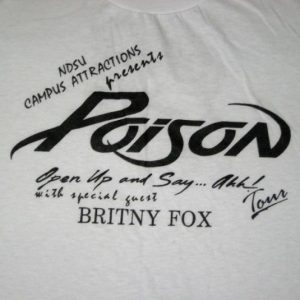 vintage POISON BRITNY FOX 1988 NDSU CONCERT T-Shirt tour 80s