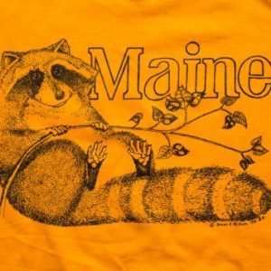 Maine Raccoon T-Shirt, Hipster Animal, Vintage 1970s, Yellow