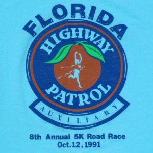 Vintage 1990s Blue Florida Highway Patrol 5K Run T-Shirt M