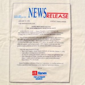 Vintage 1990s Hanes Press Release 1992 T-Shirt L