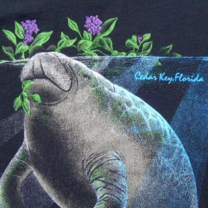 Vintage 1991 Cedar Key FL Manatee Black Cotton T-Shirt L