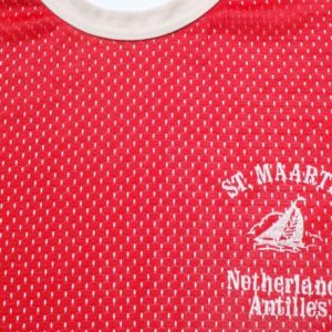 Vintage 1970s Red St. Maartens Nylon Mesh Jersey T Shirt L