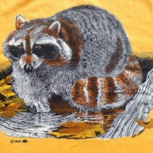 Vintage 1980s Yellow Raccoon Wildlife T-Shirt M/L