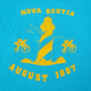 Vintage 1980s Aqua Blue Nova Scotia Bicycling Cotton T-Shirt M