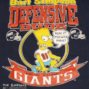 Vintage 1990 Bart Simpson New York Giants Football T-Shirt