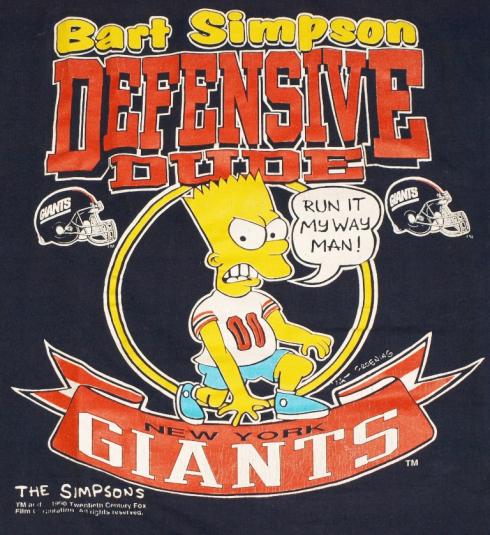 Vintage 1990 Bart Simpson New York Giants Football T-Shirt | Defunkd