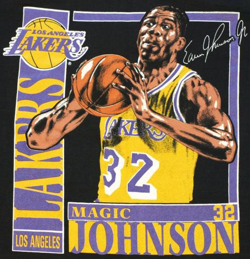 90's Magic Johnson Los Angeles Lakers Salem Stamp NBA T Shirt Size XL –  Rare VNTG