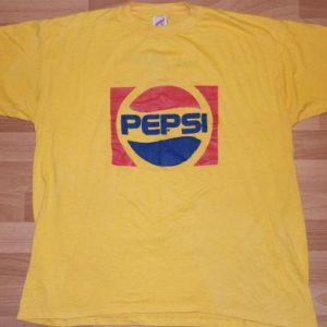 Vintage 1980s PEPSI Logo T-Shirt Yellow Soft Thin 80s