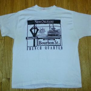 80s French Quarter T-Shirt Bourbon Street Black White Sz M/L