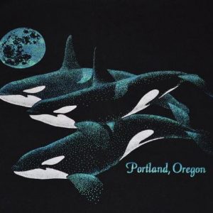 Vintage 90s Portland Oregon Iridescent Whales T-Shirt - L