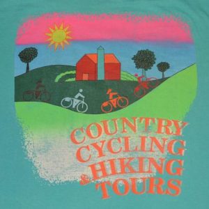 Vintage 80s T-Shirt Country Cycling Hiking Tours Neon Sz L