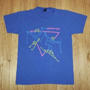 Vintage 80s Jackson Hole T-Shirt Neon Ski Wyoming Sz S