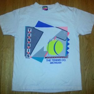 Vintage 1990 Tennis Co T-Shirt 90s Tee Michigan Neon Ball L