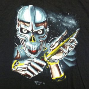 Vintage 3D Emblem robot cyber skeleton t-shirt