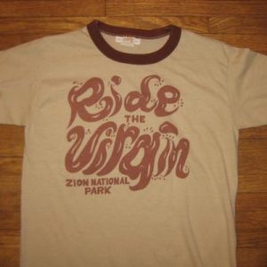 Vintage 1980's "Ride the Virgin" ringer t-shirt, soft & thin