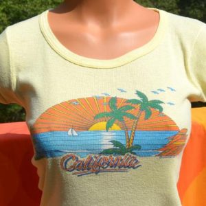 vintage 80s CALIFORNIA womens babydoll ribbed t-shirt sunset