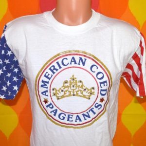 vintage coed beauty PAGEANTS rhinestone flag t-shirt 80s