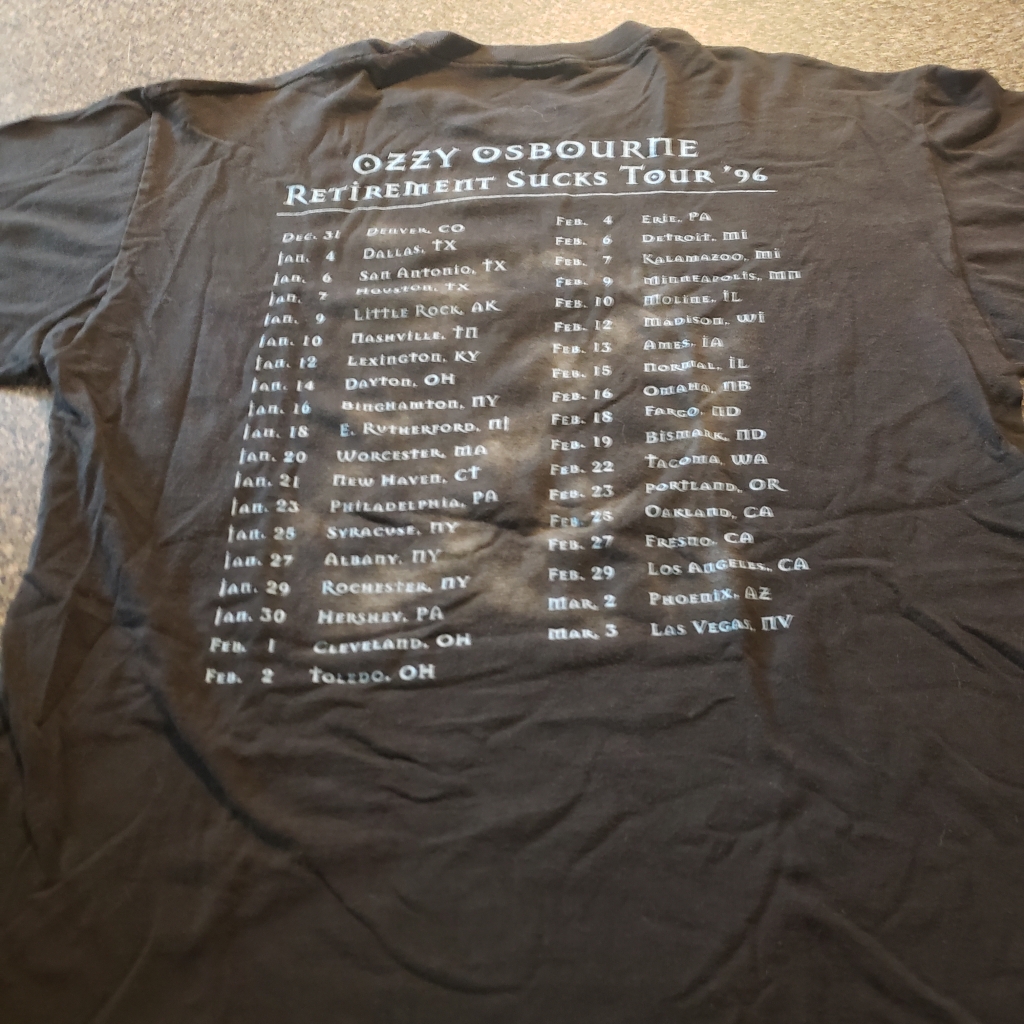 Vintage 1996 Ozzy Osbourne Retirement Sucks Tour T-Shirt back