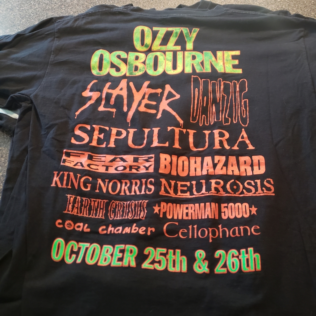 Vintage The Ozzfest 1996 T-Shirt Back Slayer Danzig Sepultura Biohazard Fear Factory King Norris Neurosis Coal Chamber Powerman 5000 Cellophane Earth Crisis