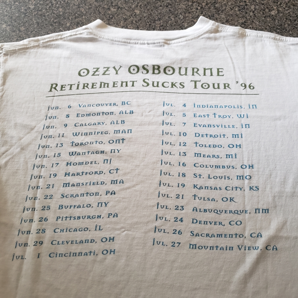 vintage ozzy retirement sucks t-shirt 1996 back 