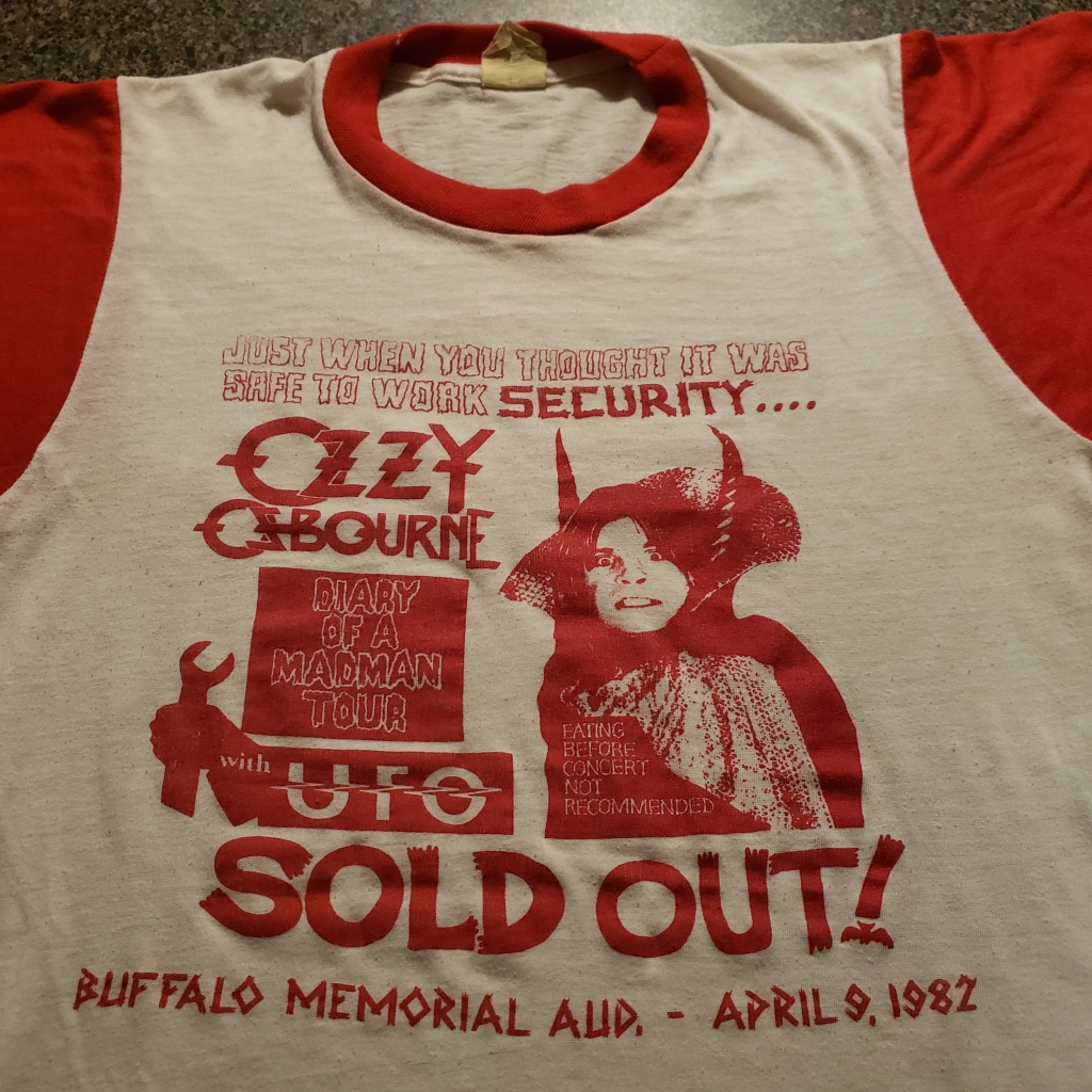 vintage ozzy buffalo memorial aud, 1982 t-shirt with UFO security t-shirt