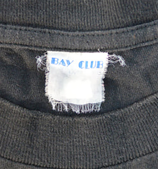 Genuine, worn bay club t-shirt tag