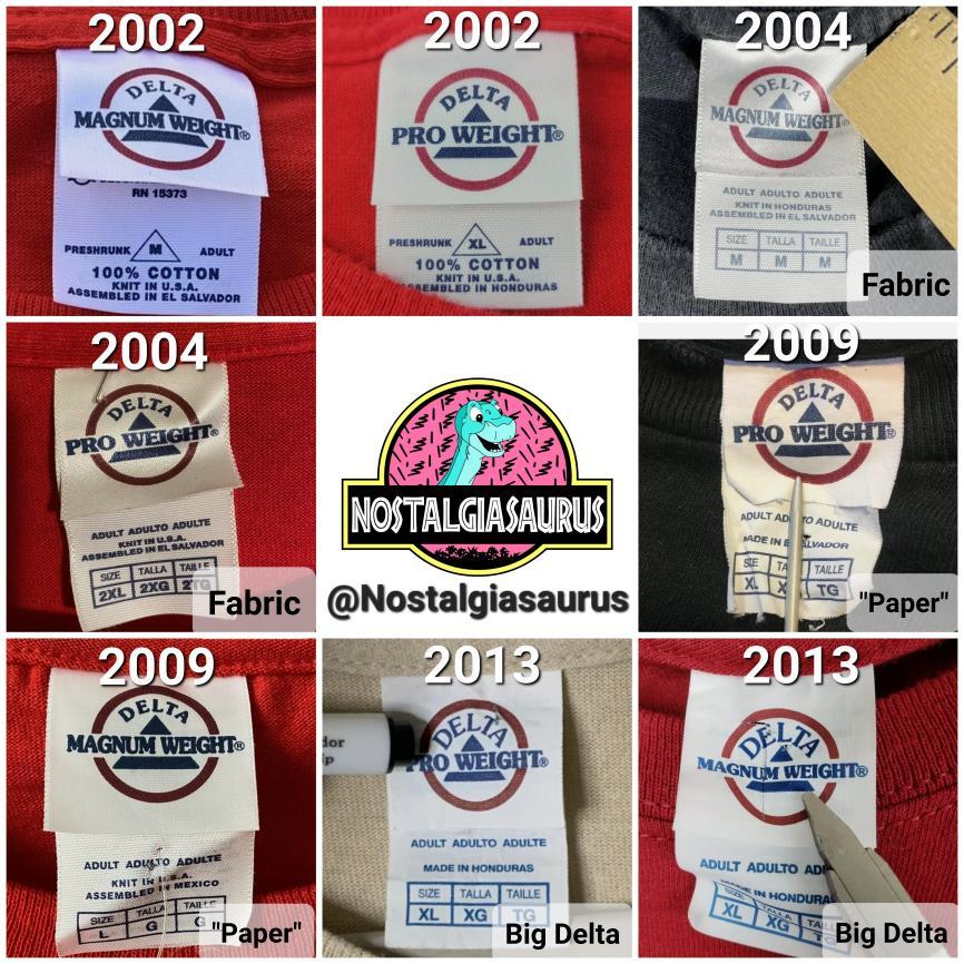 Delta t-shirt tags 2002-2013