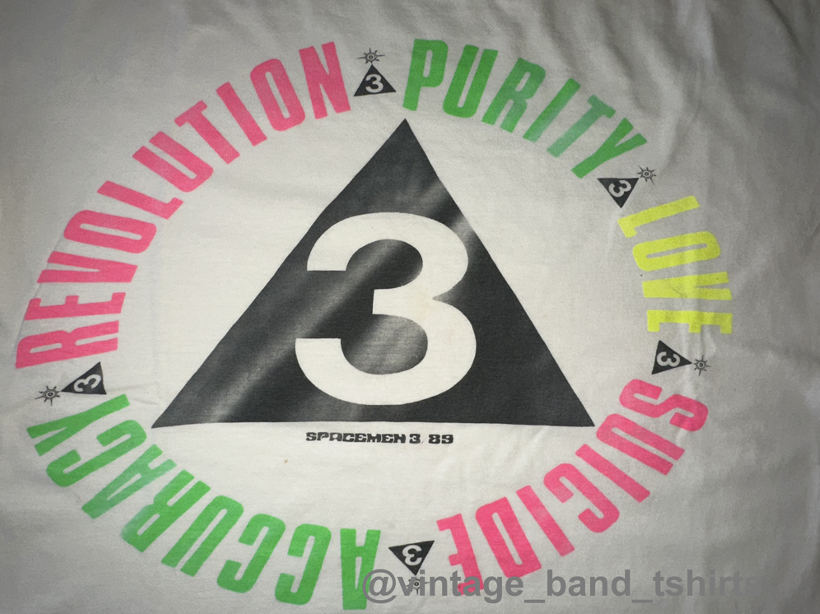 vintage original spacemen 3 t-shirt revolution purity love suicide accuracy front closeup