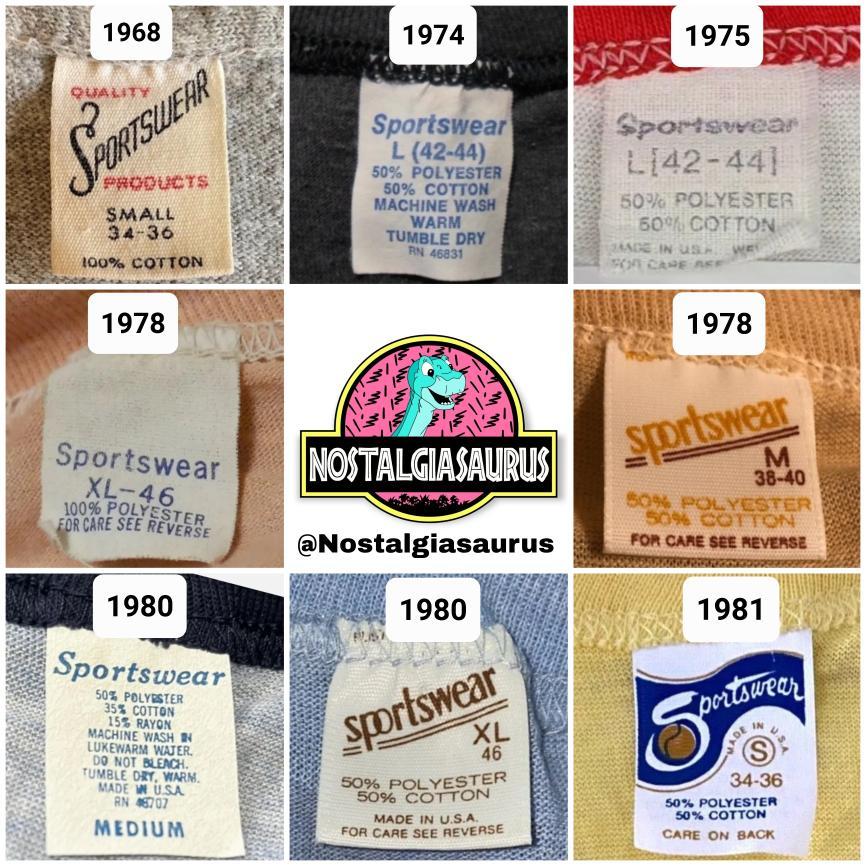 vintage Sportswear tags 1968 to 1981