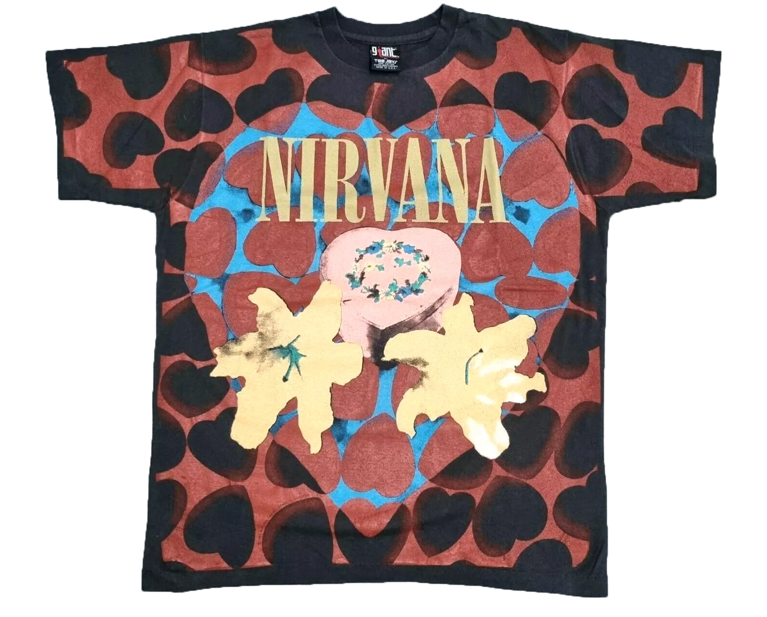 modern counterfeit vintage nirvana heart-shaped box t-shirt with fake tag