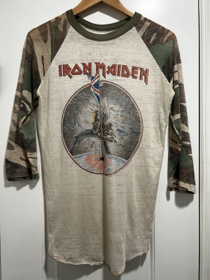 Vintage 1982-1983 Iron Maiden Camo Raglan Jersey t-Shirt