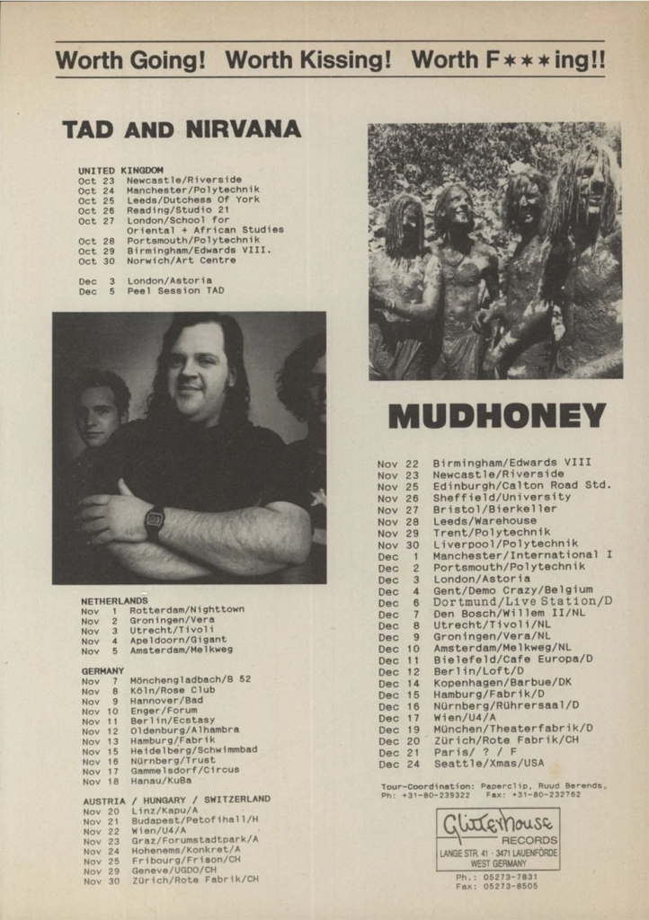 promo sheet tad, nirvana and mudhoney